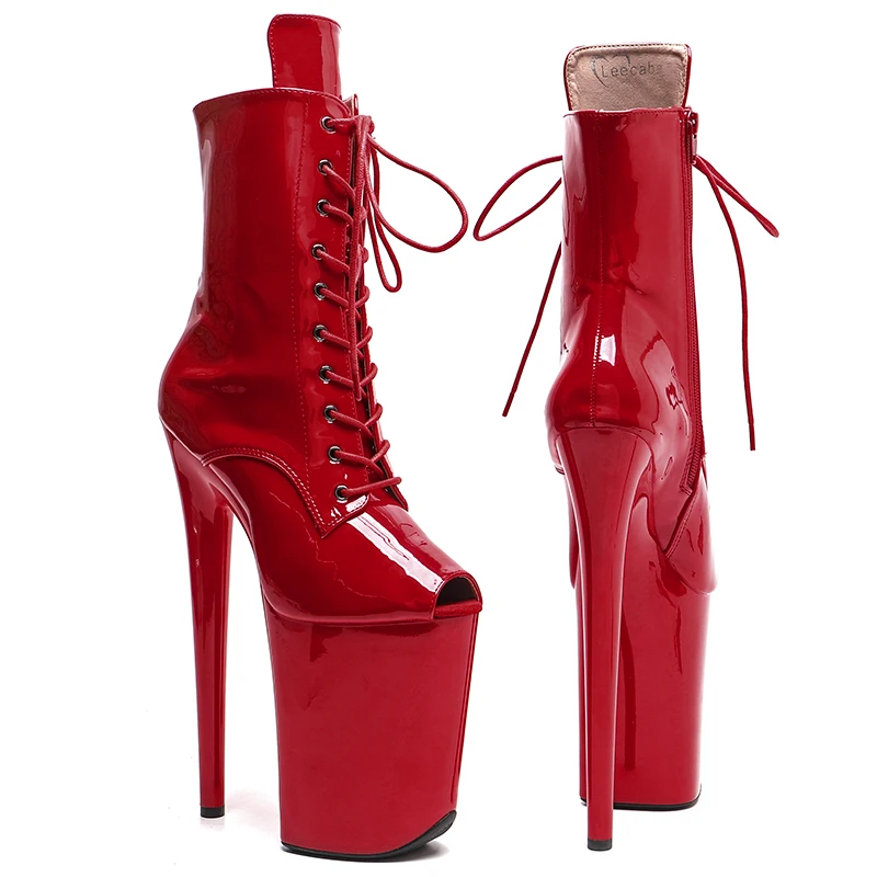 Leecabe  23CM/9inches  Patent PU  Upper  Fashion trend Small open toe  High Heels stripper heel Pole Dance boot