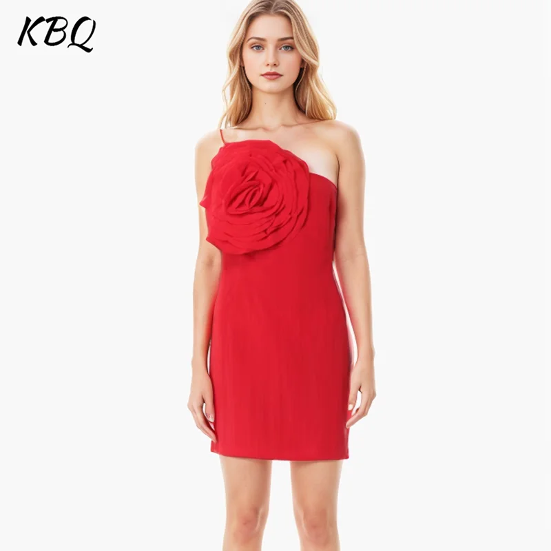 

KBQ Sexy Spliced Appliques Solid Dress For Women Diagonal Collar Sleeveless Backless High Waist Slimming Mini Dresses Female New