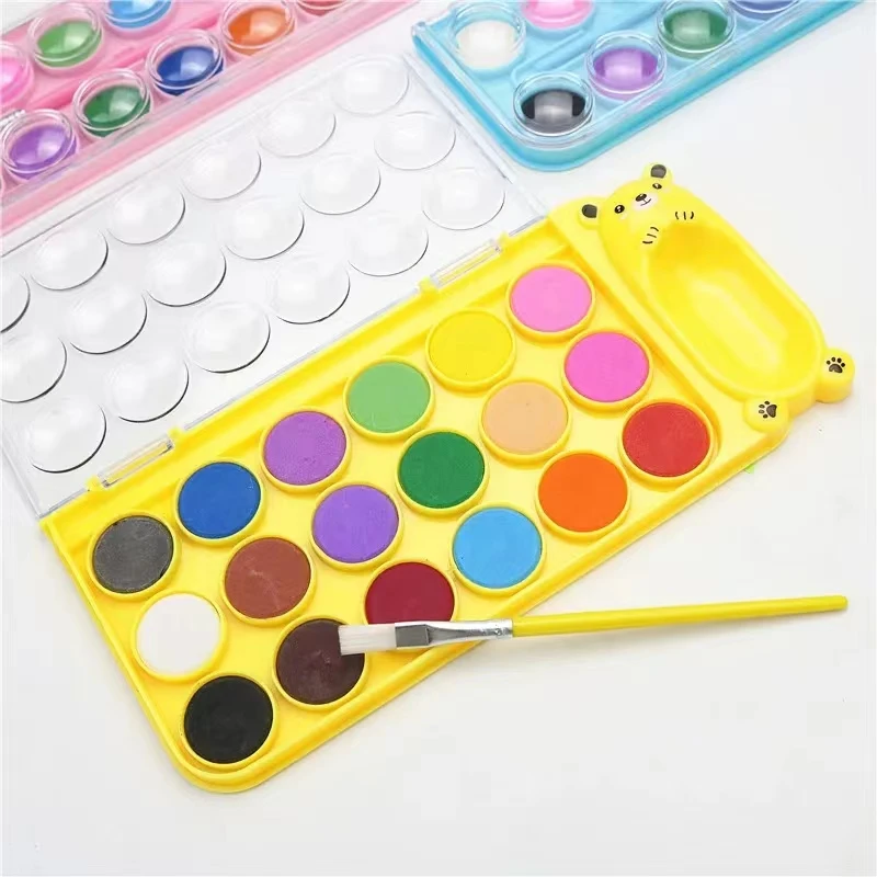 

Watercolor Artist Paint Set with Plastic Palette Lid Case and Paintbrush - Watersoluable Cakes