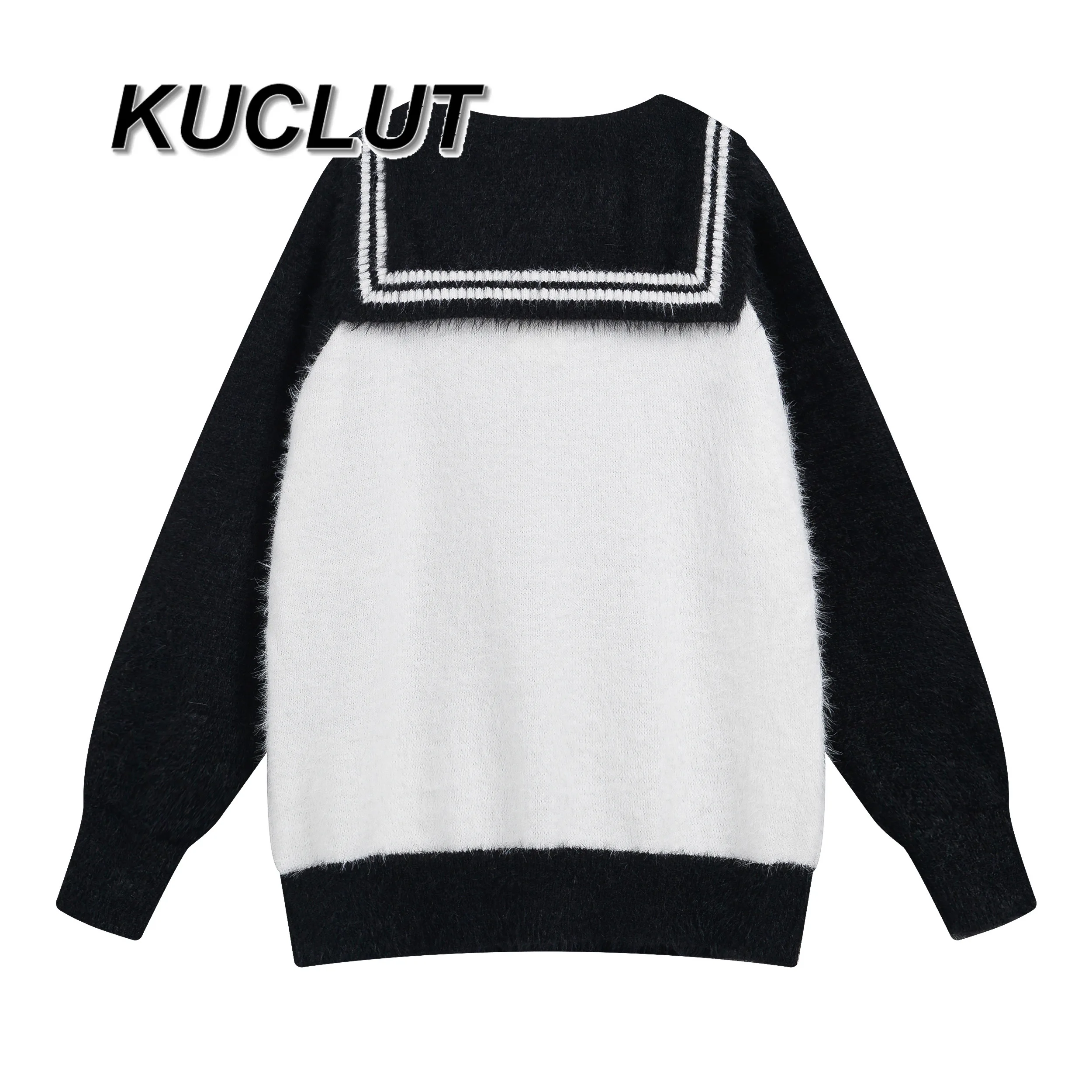 Темно-синий воротник, милая девушка, новинка 2025, осенне-зимние пуловеры, свитера для женщин, японский свободный легкий свитер в стиле панк, топ