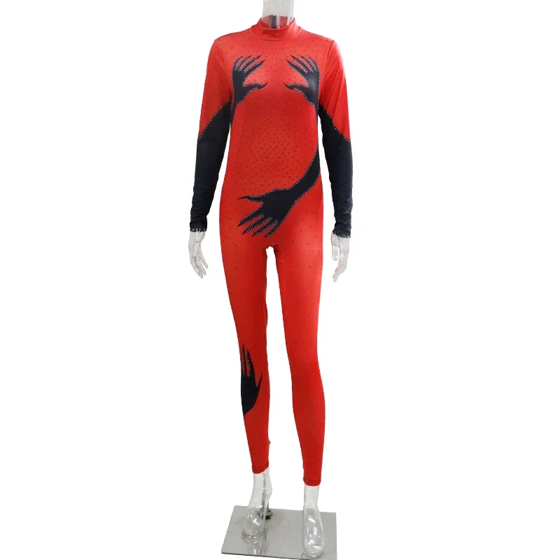 Teanoon-traje de gato para mujer, traje Zentai Sexy negro y rojo, ropa de fiesta navideña, disfraz de Cosplay Digital 3D, monos de manga larga