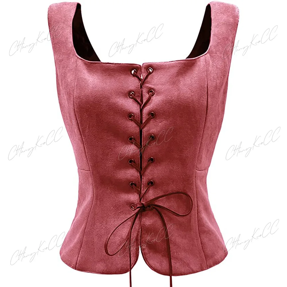 Medieval Women Vintage Suede Corset Top Victorian Pirate Lady Waistcoat Renaissance Celtic Archer Cosplay Halloween Costume