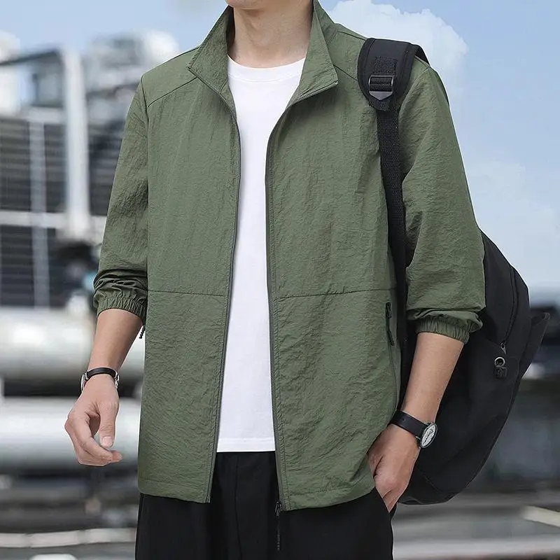Men's Outdoor Summer Fashion Sun Protection Clothing Quick Dry Collar Jacket Large Size Polyester Fiber Long Sleeve Zipper