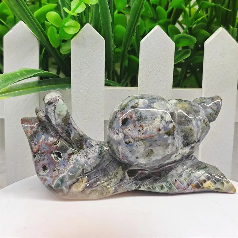 

Natural Ocean Jasper Snail Carving Healing Crystal Gemstone Collectible Home Decoration Gift 1PCS
