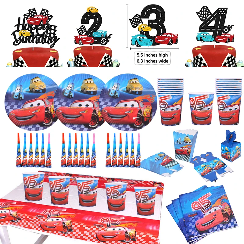 Disney McQueen Cake Decoration Lightning Cars Cake Topper  Cake Flag Happy Birthday Party for Kids Boy Baby Shower Supplies