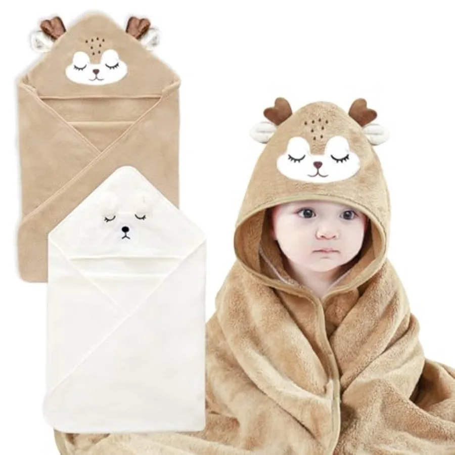 Lot de 2 peignoirs de bain bébé à capuche, 80 x 80 cm, serviette de bain enveloppante, peignoir de bain à capuche, bain bébé avec motif animal Le Sty