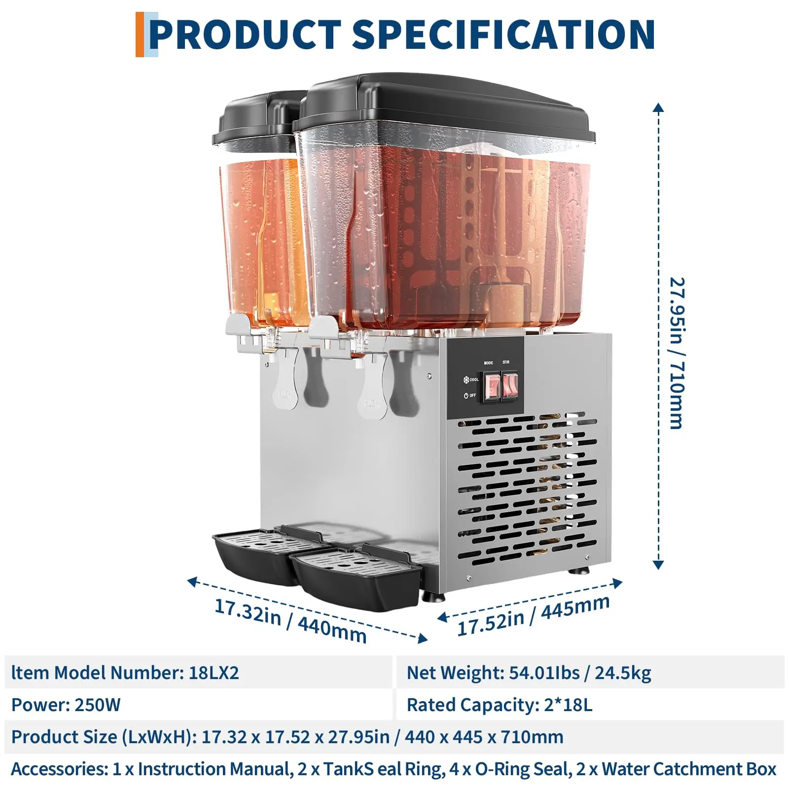 2 Tank Commerciële Drank Dispenser 18LX2 36L Rvs Iced Tea Sap Machine Snelle Koeling Voor Restaurant Hotel Party