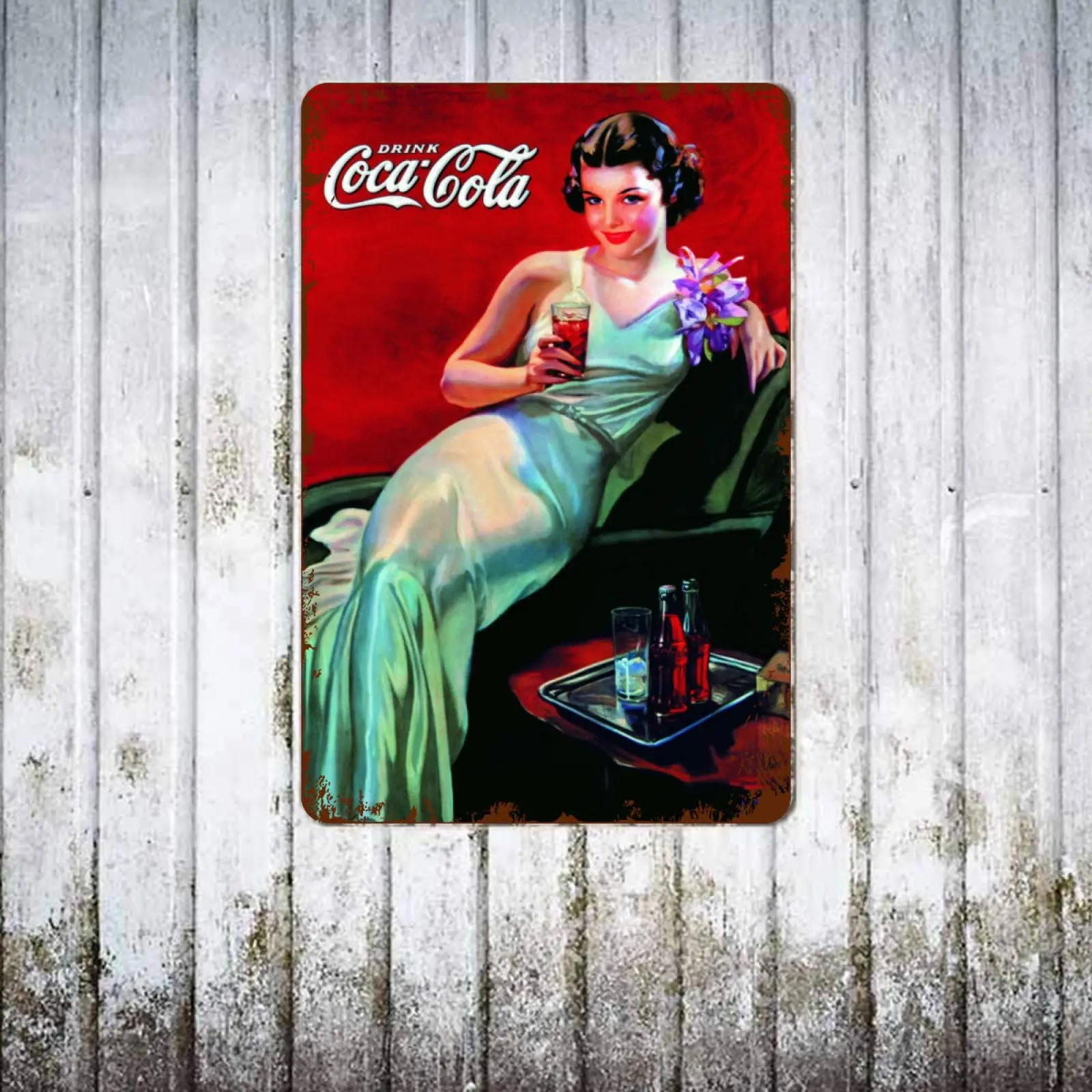 Retro Coca-Cola Tin Sign, Mulher Metal Cartaz, Vintage Wall Decor, Coca-Cola, Pub, Restaurantes, Café, Placa de clube, Homem Caverna, 8