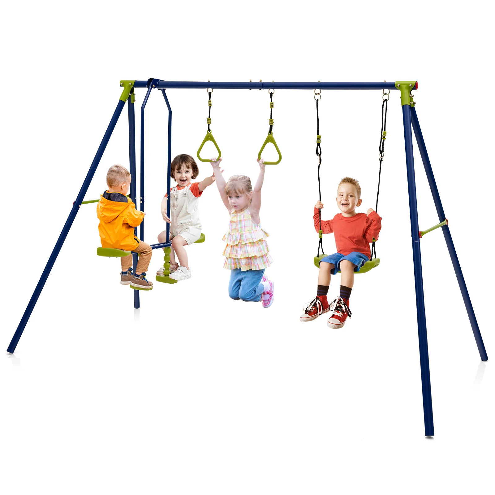 

440 lbs Swing Set 3-in-1 Kids Swing Stand w/Swing Gym Rings Glider for Backyard