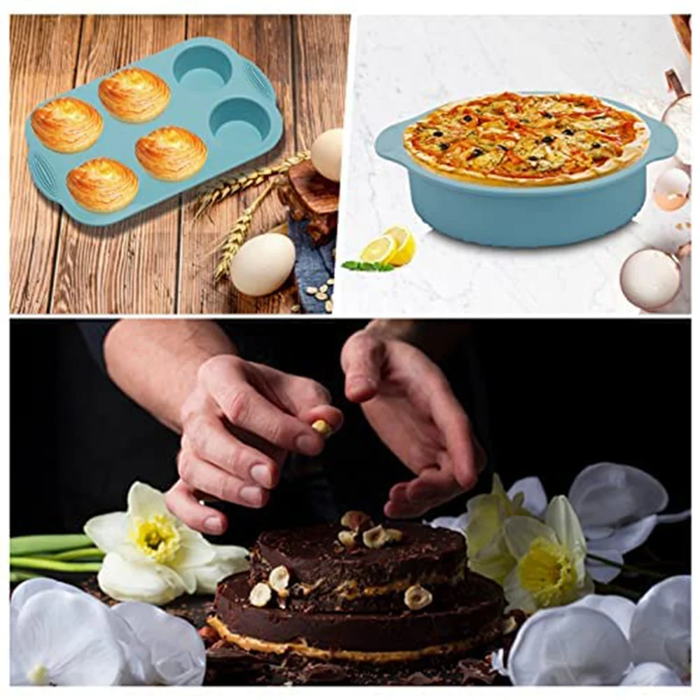 A96I-Silicone مجموعة أدوات خبز غير لاصقة مقالي الخبز كعكة قوالب مجموعة للخبز الكوكيز ورقة الخبز كعكة عموم الخبز عموم البيتزا عموم