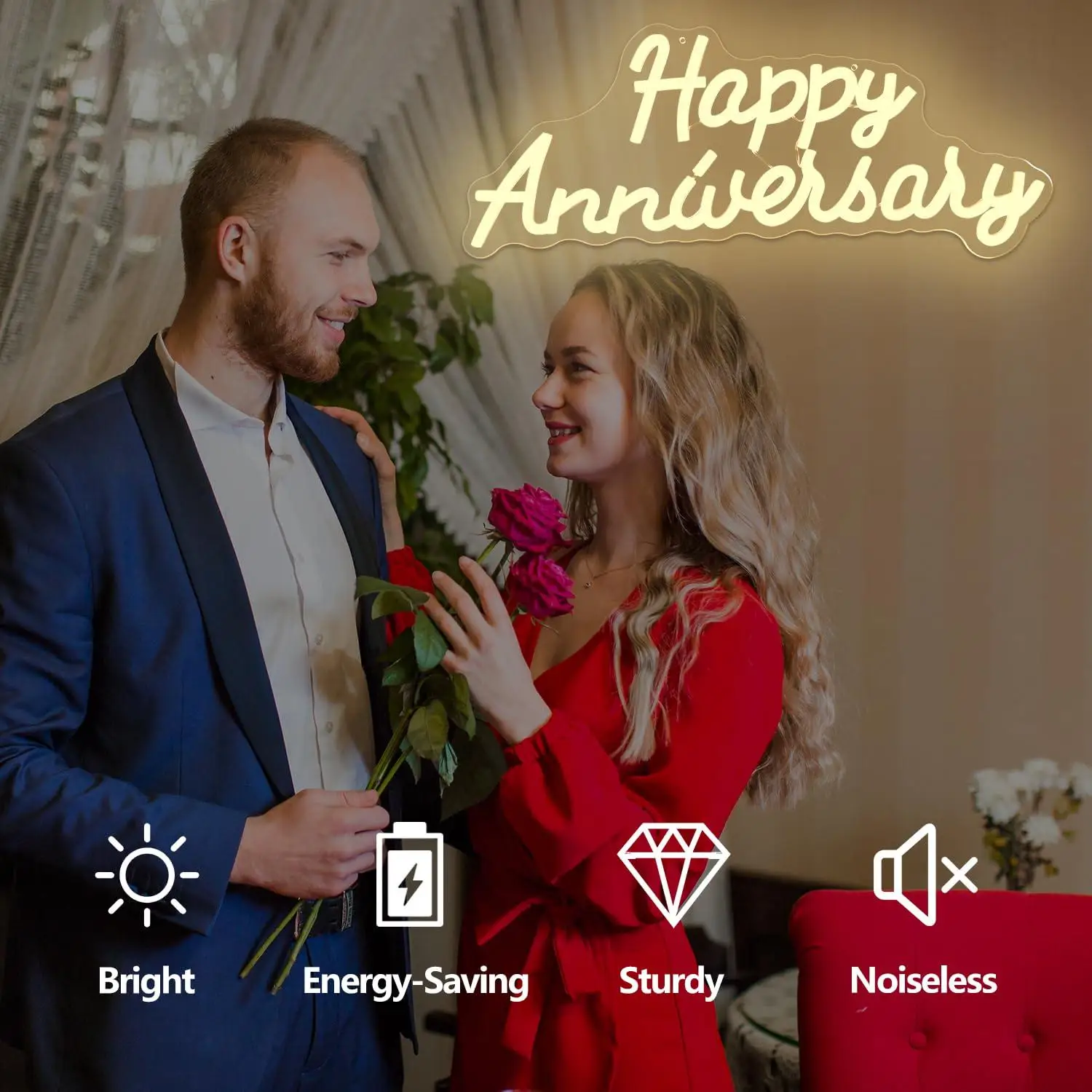 Happy Anniversary Neon Sign Adds Warm Romantic Vibe to Wedding Anniversary Parties Homes and Couple Themed Spaces Special Gifts