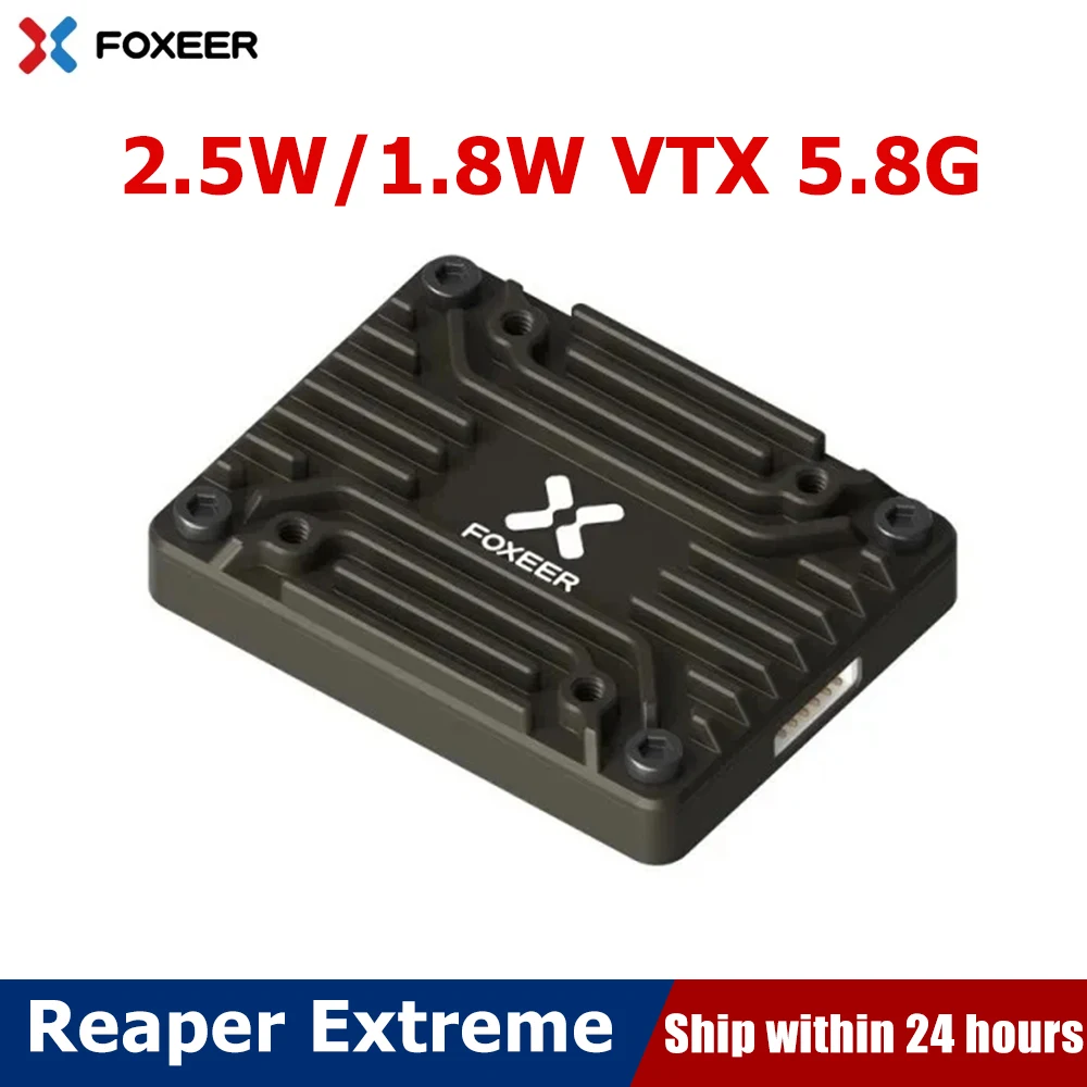 

Foxeer Reaper Extreme 2.5W VTX 5.8G 72CH Pitmode 2500mW Build-in Mic CNC Heat Dissipation Shell 2-8S 20X20mm for FPV Long Range