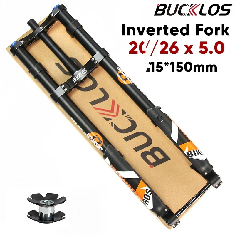 

BUCKLOS 20x5.0 Ebike Air Fork 26x5.0 Dual Crown MTB Bicycle Inverted Fork Travel 180mm Mountain/Snow/Beach Bike Suspension Fork