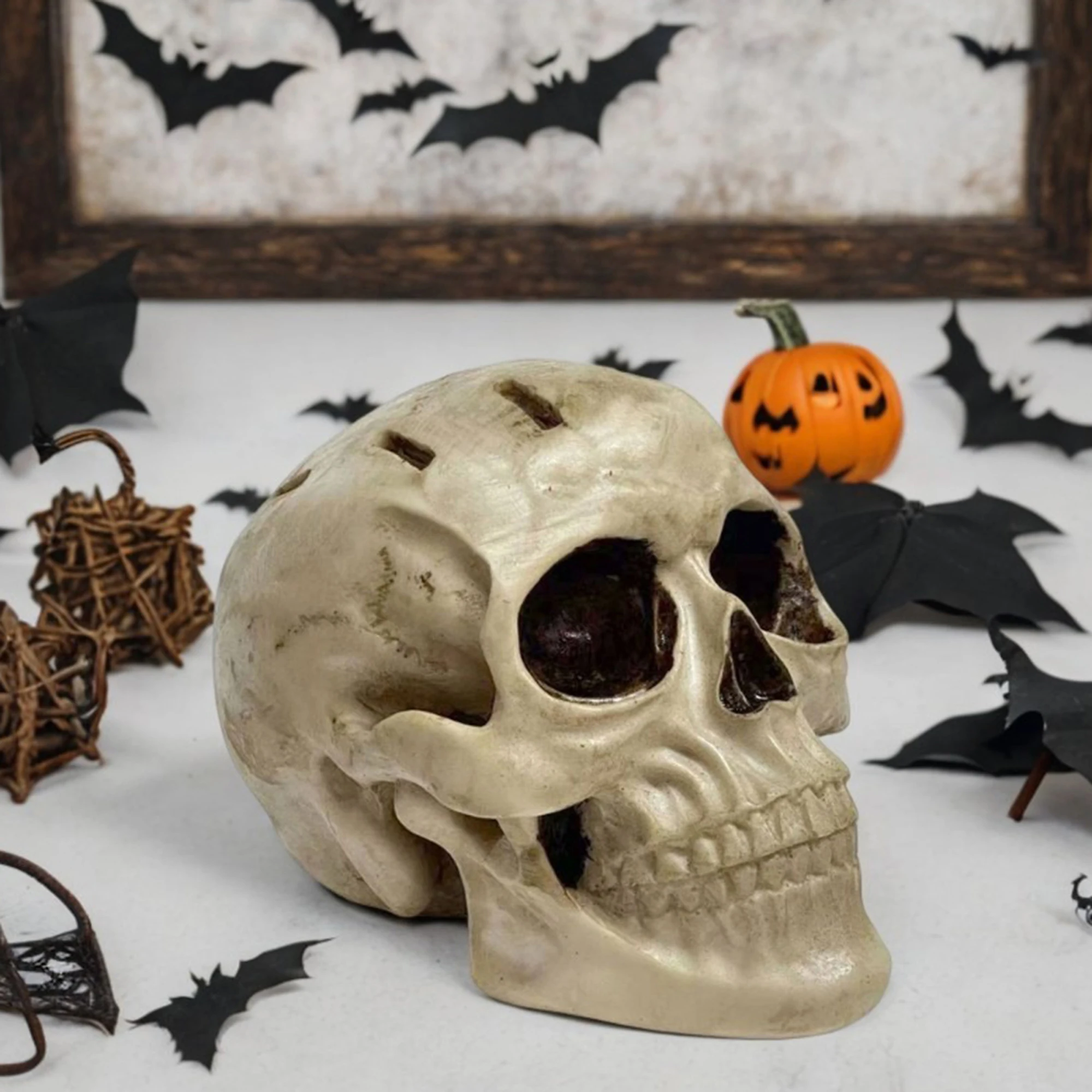 

Spooky Skull Spoon Rest Creepy Skeleton Head Utensil Holder Halloween Decor for Kitchen Dining Home Party