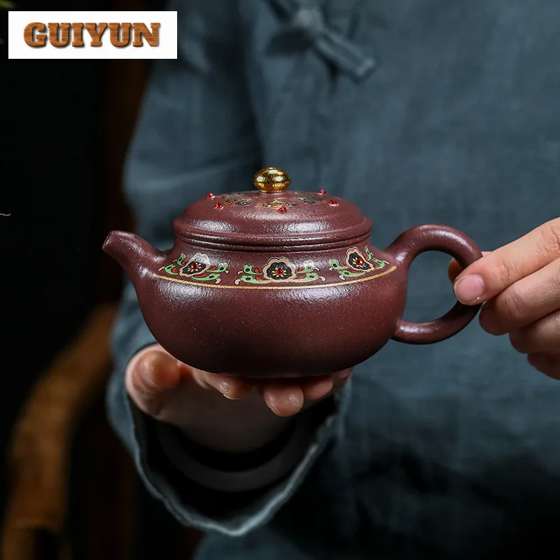 

270ml Antique Yixing Purple Clay Teapots Master Handmade Colour Enamels Pot Raw Ore Purple Mud Kettle Zisha Teaset Accessories
