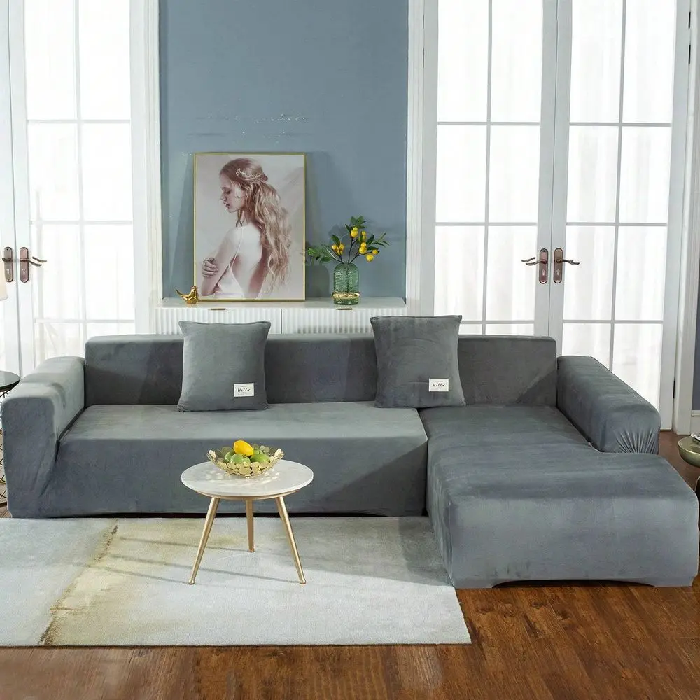 

Чехол для секционного дивана из 2 частей, мягкий велюровый эластичный чехол для дивана, подходит для 3-местных и 4-местных диванов, мебельный чехол.