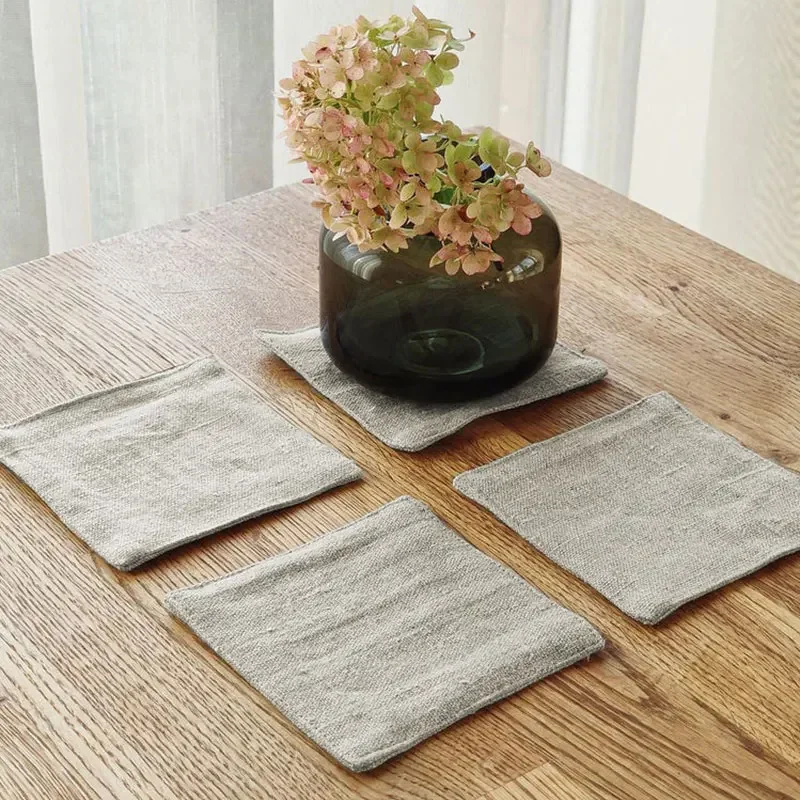 

4/6PCS 100% Linen Placemat Dinner Small Bar Napkin Cloth Coasters with Hemmed Edges Durable&Washable for Party Dessert Coffee