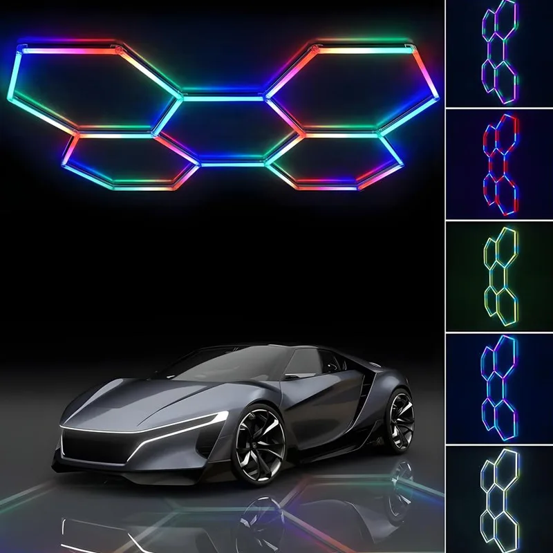 Sześciokątna lampa sufitowa LED z otworami, zmieniająca kolor RGB, szeroki zakres napięć 85-265V, do garażu, salonu, bistra, dekoracji domu.