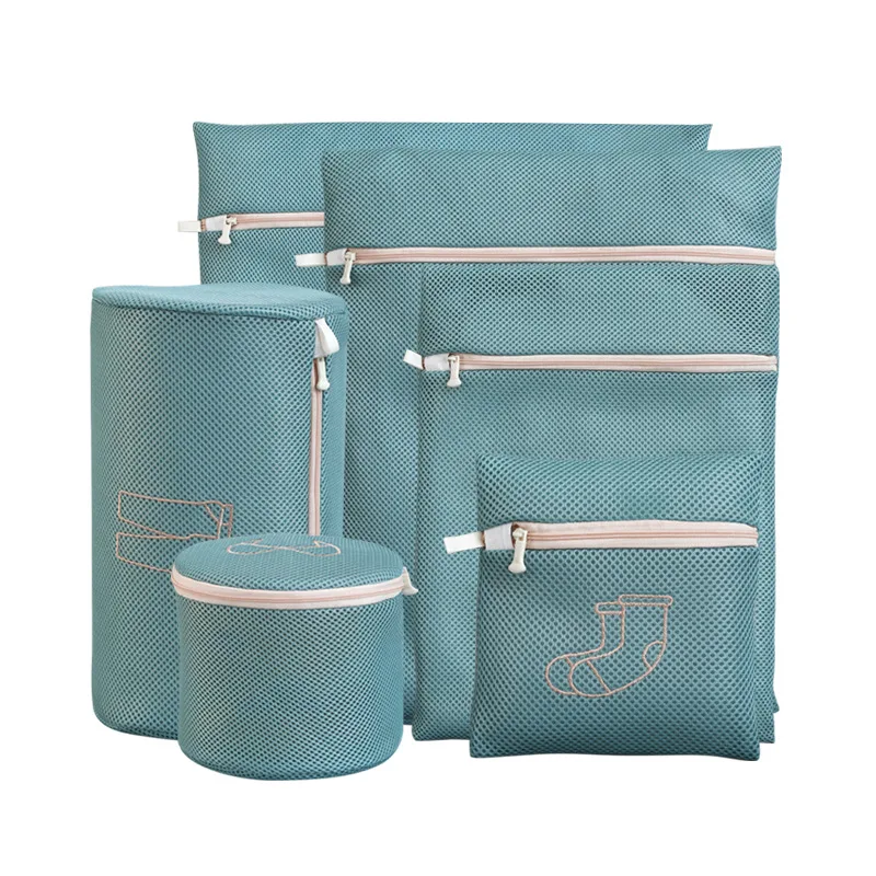 

Morandi Embroidery Laundry Bag Wash Underwear Washing Machine Bags Portable Clothing Organizer Lingerie Socks Bra Laundry Basket