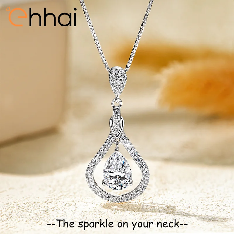 

Ehhai Full Round Moissanite Droplet Pendant Necklace for Women Real S925 Sterling Silver Wedding Chain Fine Neck Jewelry Choker