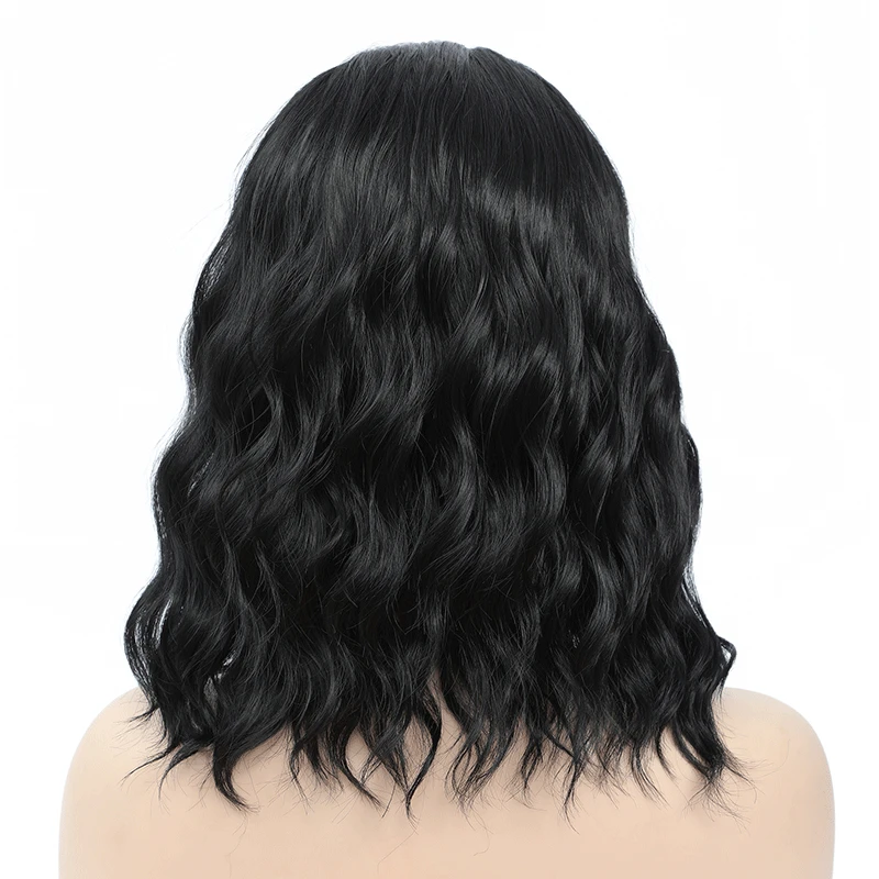 شعر مستعار صناعي قصير مموج لعصابة الرأس للنساء السمراوات ، شعر مستعار نصف مجعد ، شعر مستعار مربوط #4