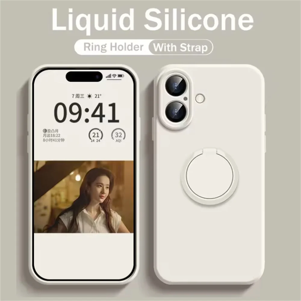 حافظة فاخرة أصلية من السيليكون السائل لهاتف آيفون 16 15 ProMax 14 15 16 Plus 13 12 Mini 11 X XR مع حزام غطاء ناعم