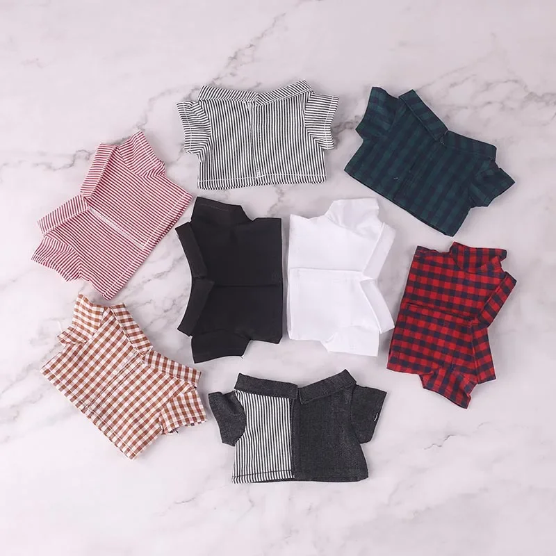 

20cm Doll Clothes Short Sleeve Tops Lapel Shirt Fashion Stripe Blouse For Cotton Stuffed Dolls Toys Accessories Idol Doll Outfit
