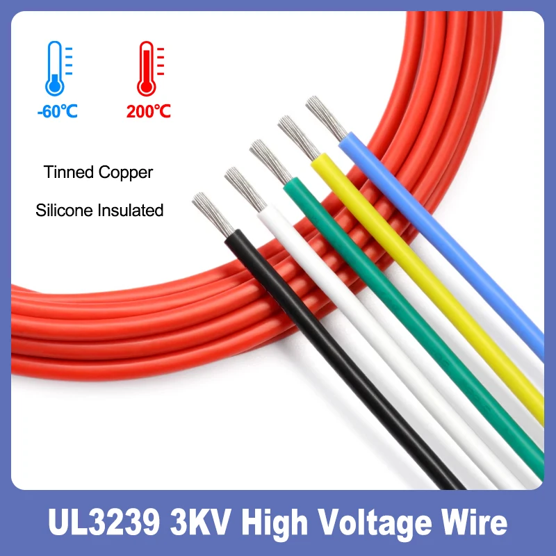 

2/5M UL3239 3KV Silicone Wire 30/28/26/24/22/20/18/16/14/12/10/08AWG Soft Rubber Insulated DIY LED Tinned Copper Electric Cables