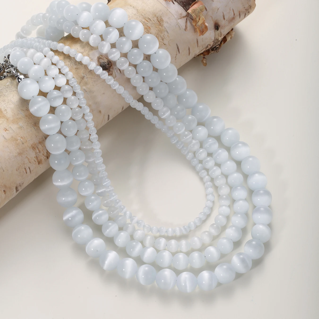 

1PC Simple design natural white cat eye stone necklace for women white beaded necklace women jewelry daily wear