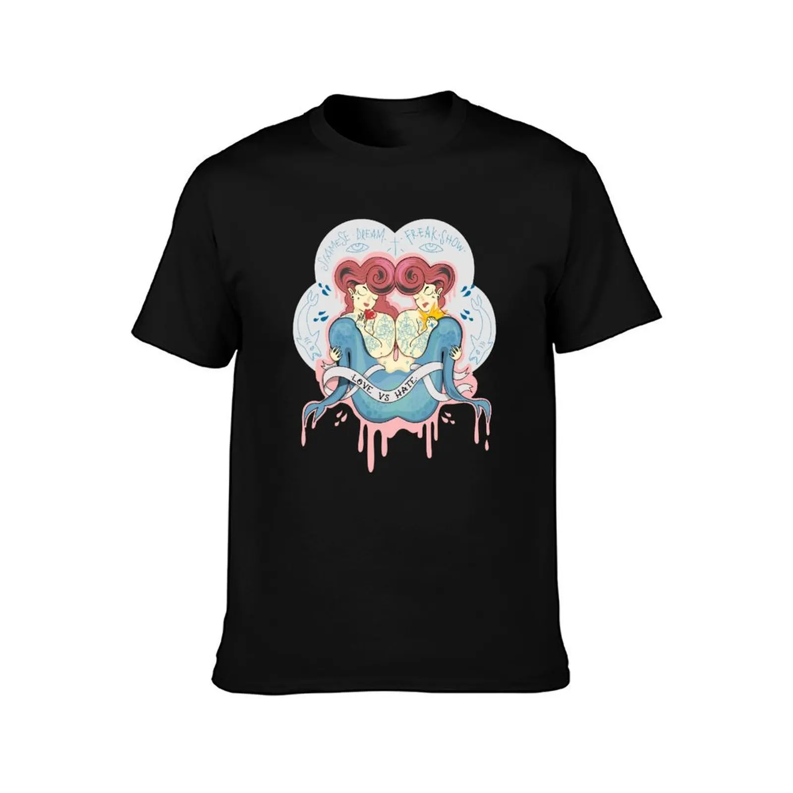 Siamese dream T-Shirt, Summer Casual Cotton Tee, Oversized Streetwear Tops, Vintage Graphic Print, Loose Fit Short Sleeve