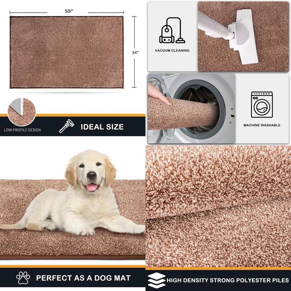 

Large 34x59 Anti-Slip Door Mat, Machine Washable, Shoe Scraper, Pet-Friendly, Super Absorbent Entrance Mat for Mud, Brown-Light
