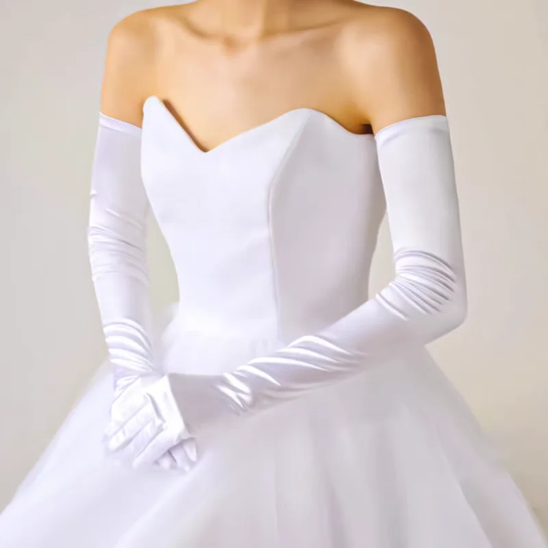 70cm Women Satin Elasticity Smooth Wedding Dress Opera Elbow Etiquette Gloves Performance Cosplay Evening Elegant Accessories