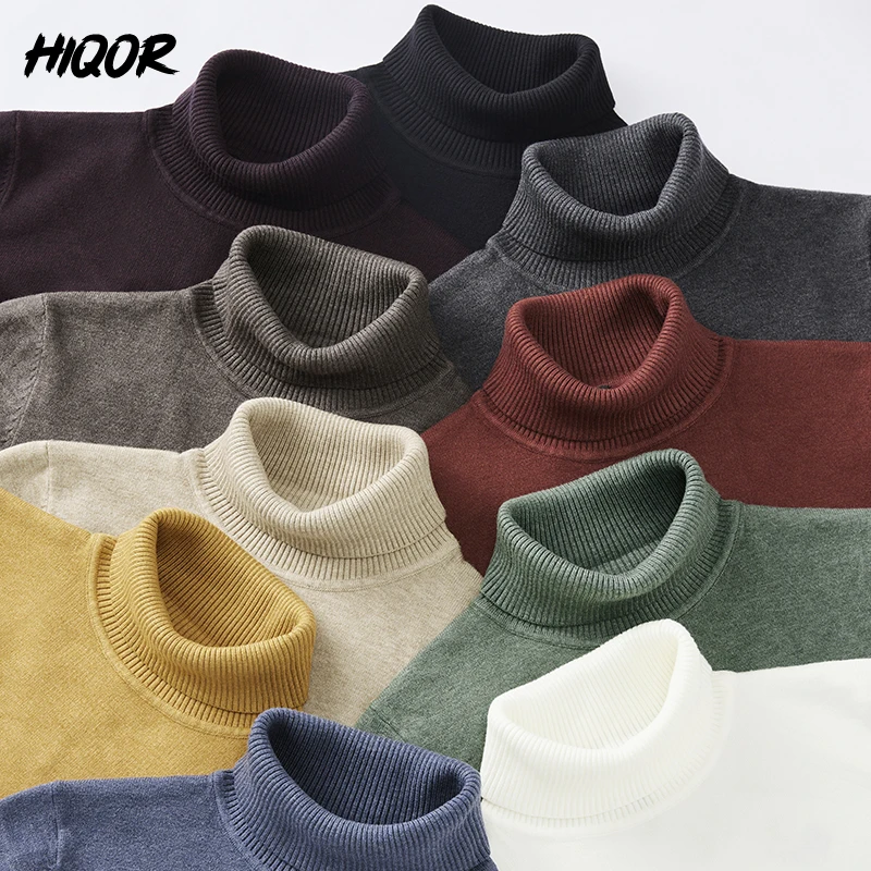 

HIQOR 10 Colors Winter Men's Turtleneck Sweater Men's Knitting Pullovers Rollneck Knitted Warm Male Jumper Slim Casual Sweater