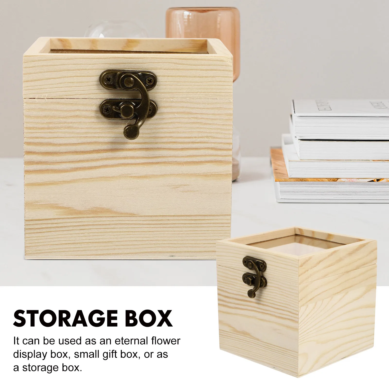 1Pcs Wooden Eternal Flower Box Durable Glass Lid Simple Design Gift Display Storage Preserved Flower Packaging Gift Wood Box