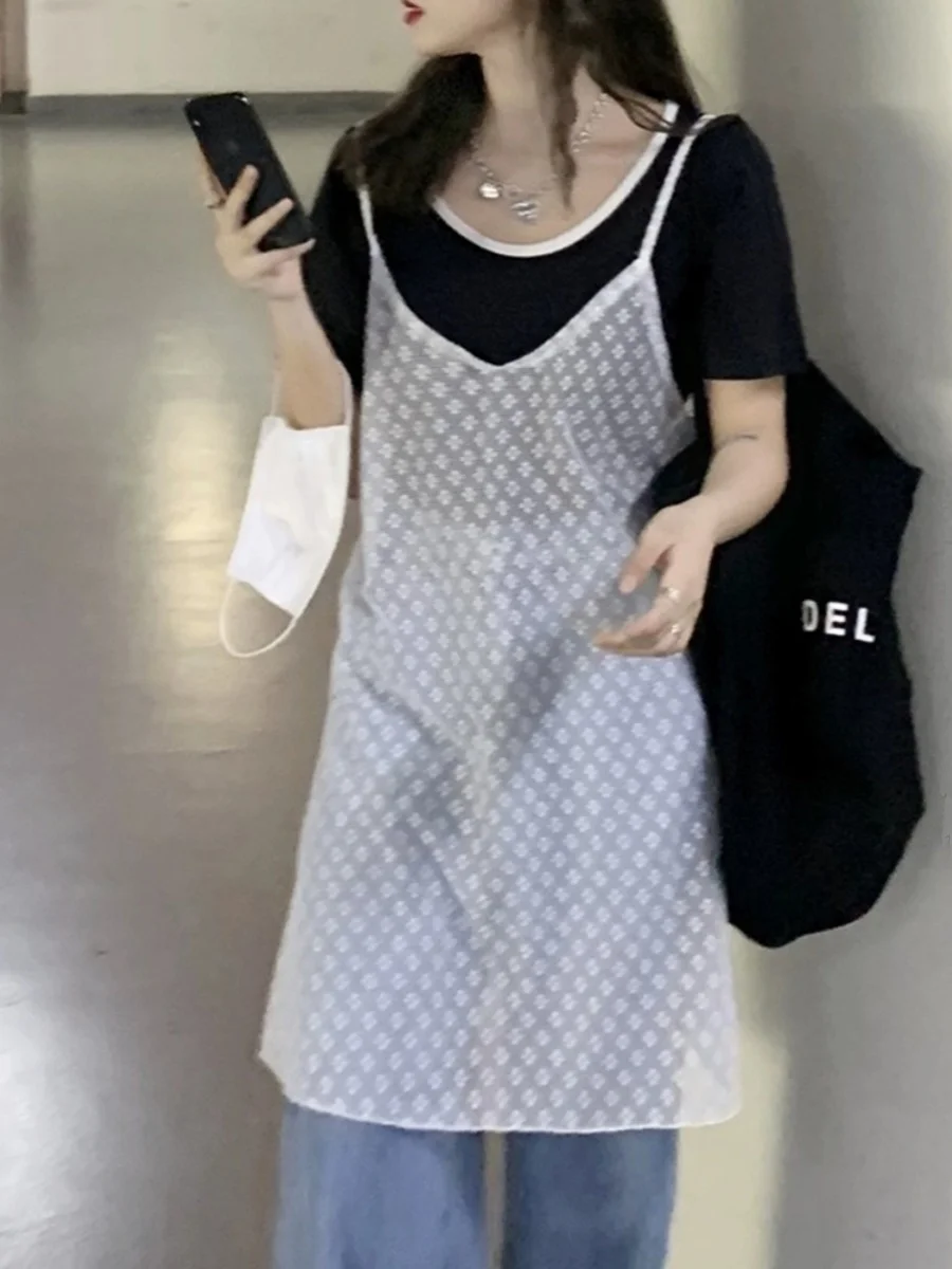 Vestido midi com decote ombro a ombro e detalhes em renda, csola básica em camadas, saia, estilo casual para o dia a dia, ...