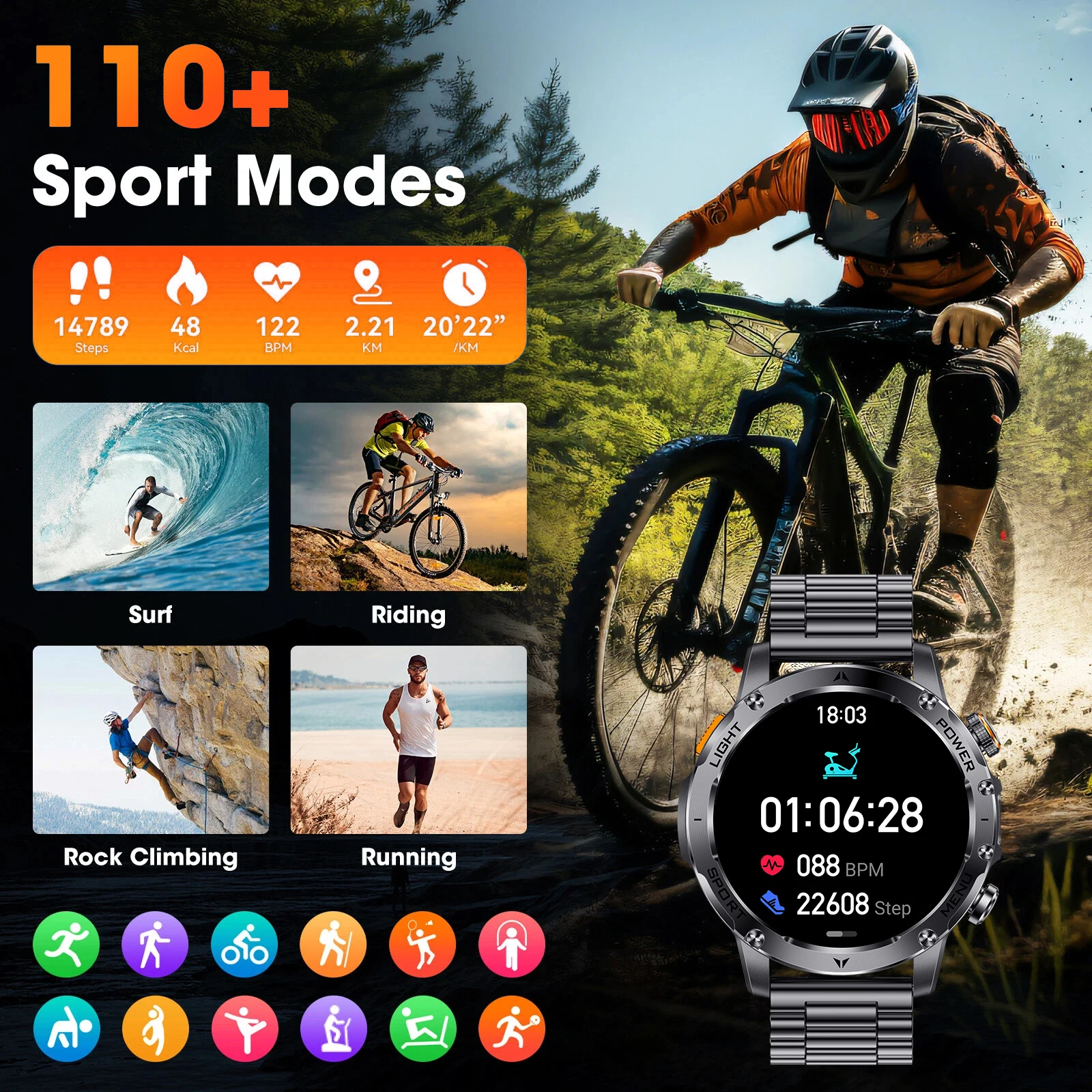 2025 New GPS Sports Smart Watch 1000mAh Large battery AMOLED LED Flashlight Compass Military Grade Bluetooth call Smartwatch men