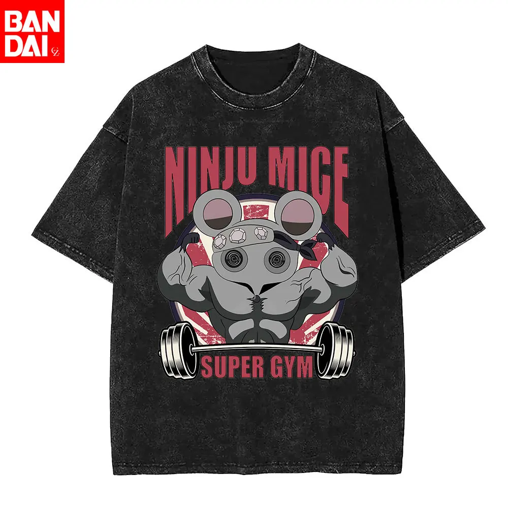 

Japanese Anime Demon Slayer Inosuke Print Washed T-shirts Men's Women's Pure Clothing Harajuku Y2K Streetwear Cotton Sportswear