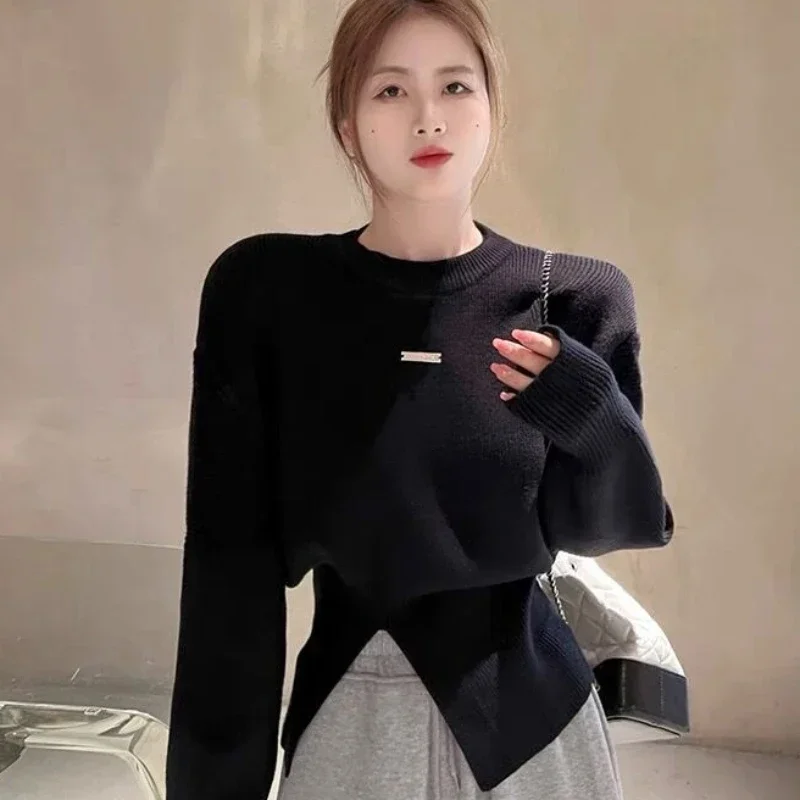 Blue Ladies Sweaters Round O Neck Knitted Top for Women Pullover Tricot Blouse Sale Winter 2024 Autumn Thermal Korean Luxury