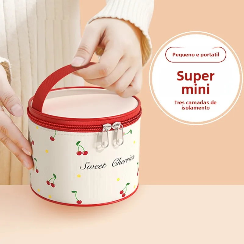 ミニラウンドランチボックス保温バッグ厚手アルミ箔ハンドヘルド弁当バッグオフィスワーカー向けポータブル食品断熱ケース