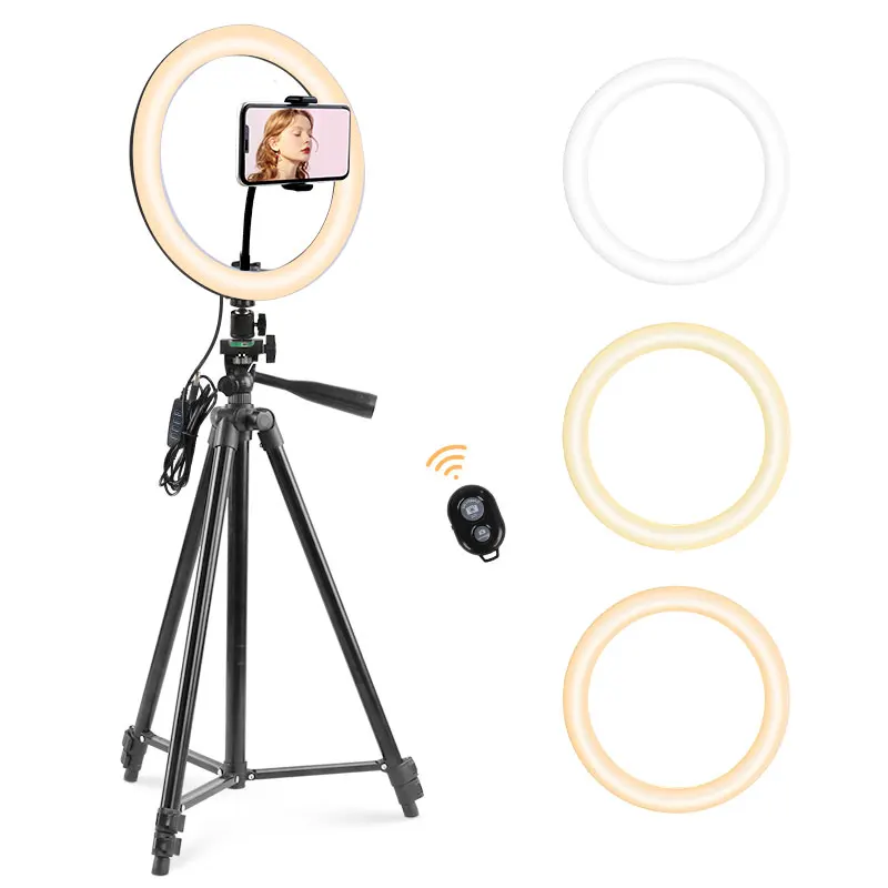 26cm Ring Light With 152cm Extendable Tripod Stand Led Circle Lights With Phone Holder Compatible With All Phones For Live Video