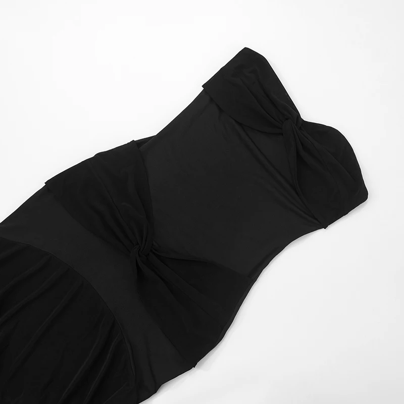 CUTENOVA Temperament Effen Kleur Strapless Mesh Lange Jurk Mouwloos Backless Slim Pakket Hip Krimpen Geplooide Jurk Zomer Nieuw