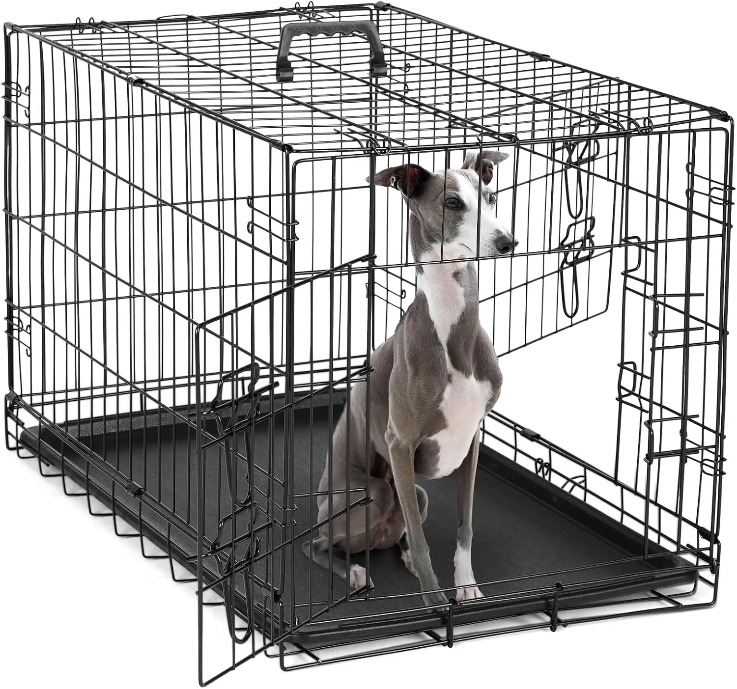 

Dog Crate, 36 Inch Medium Double Door Dog Cage with Divider Panel and Plastic Leak-Proof Pan Tray,Folding Metal Wire Pet Kennel