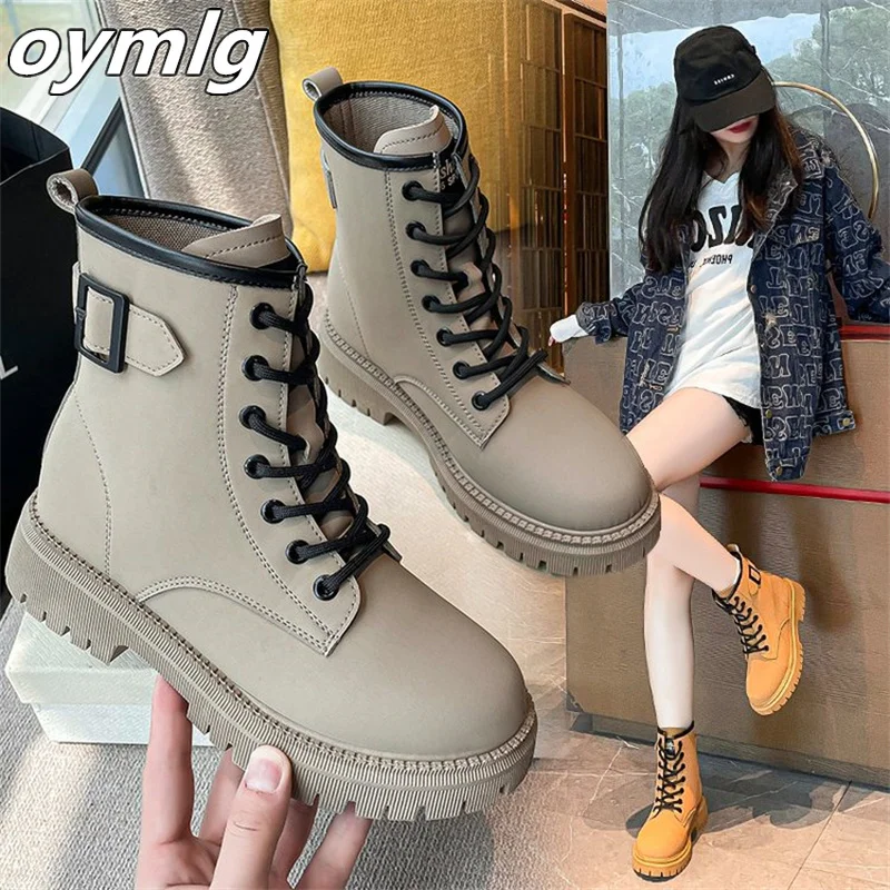 Platform women's boots lace up round toe short boots women's low-cut motorcycle women's shoes boots designer shoes