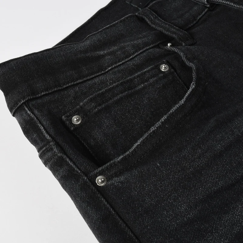 هاي ستريت موضة الرجال الجينز ريترو أسود رمادي تمتد سليم صالح الأبيض مرقع ممزق الجينز الرجال الهيب هوب العلامة التجارية الدنيم السراويل Hombre