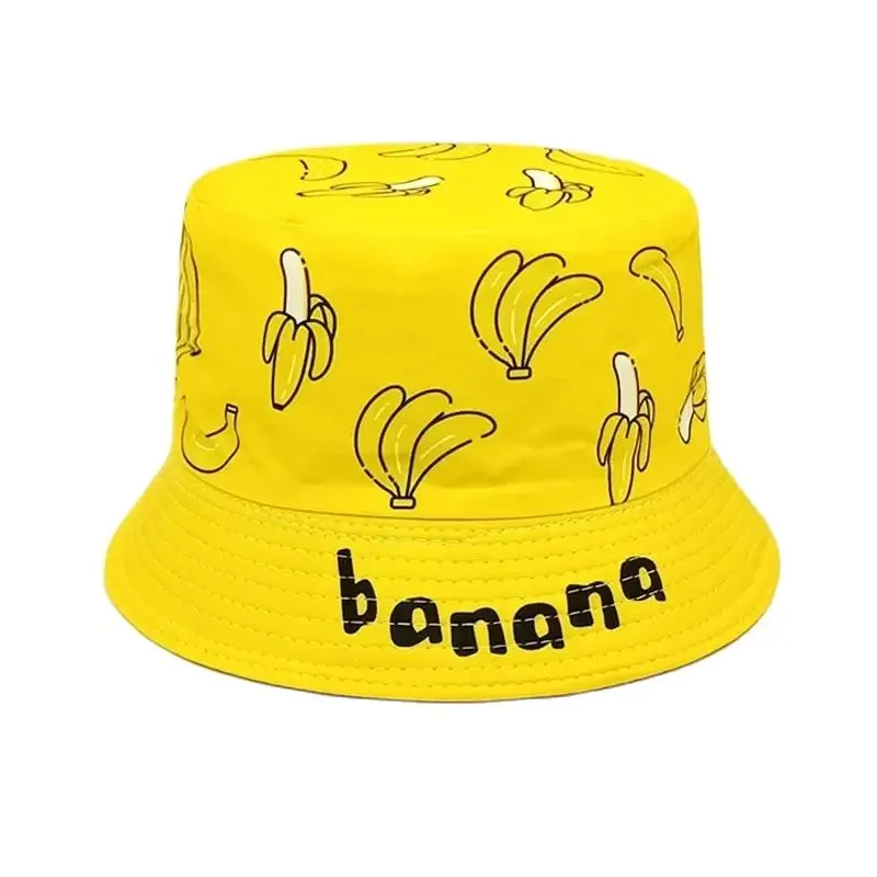 Polyester Cartoon Banana Print Bucket Hat Spring Outdoor Travel Sun Cap For Child Boy and Girl 84