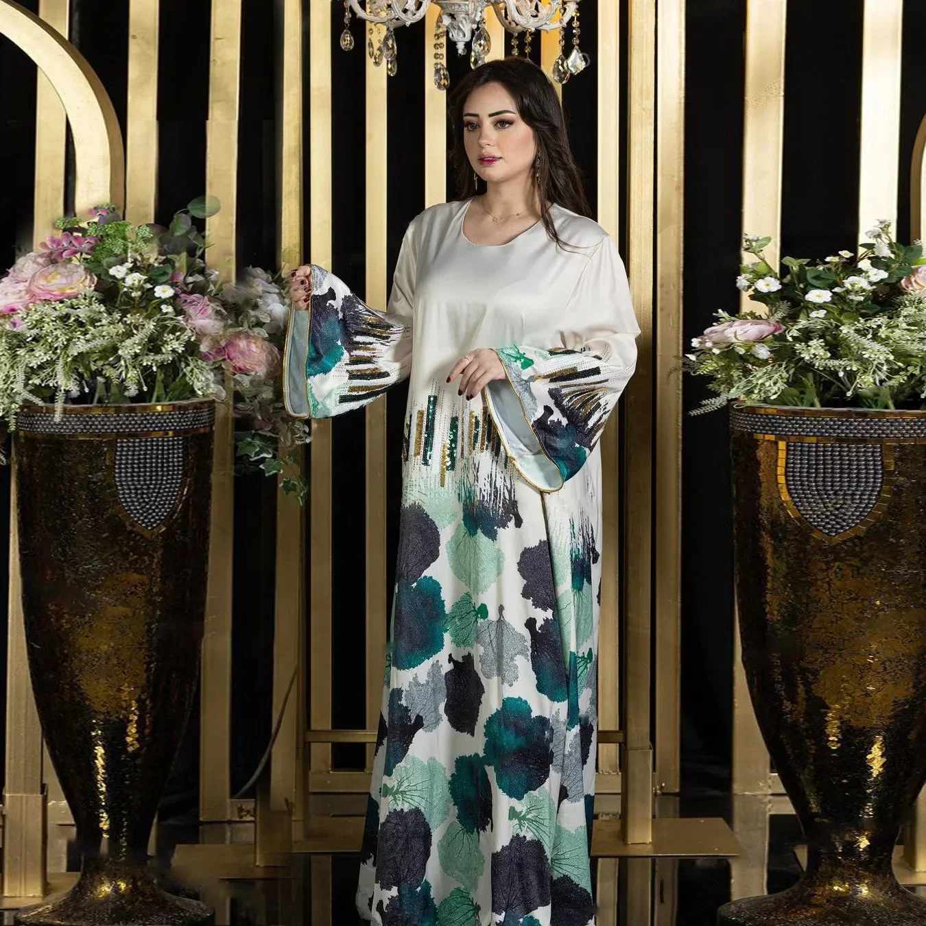 Ramadan มุสลิมผู้หญิงเย็บปักถักร้อย Abaya เพชร Kaftan ดูไบตุรกี Caftan Eid Al-Adha Jalabiya Marocain Djellbab อาหรับ Robe Gown