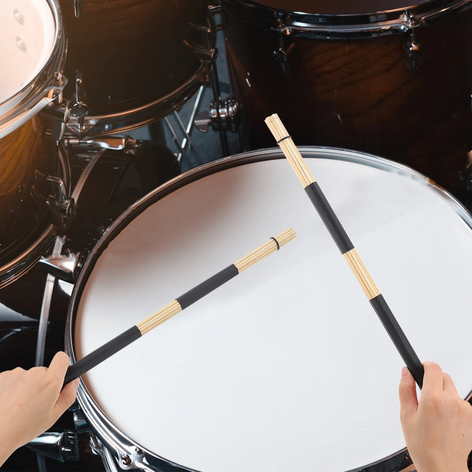 

2pcs 1 Pair Bamboo Drum Brush Sticks Retractable Durable Premium Material Compact Lightweight Smooth Handle Resonant Sound