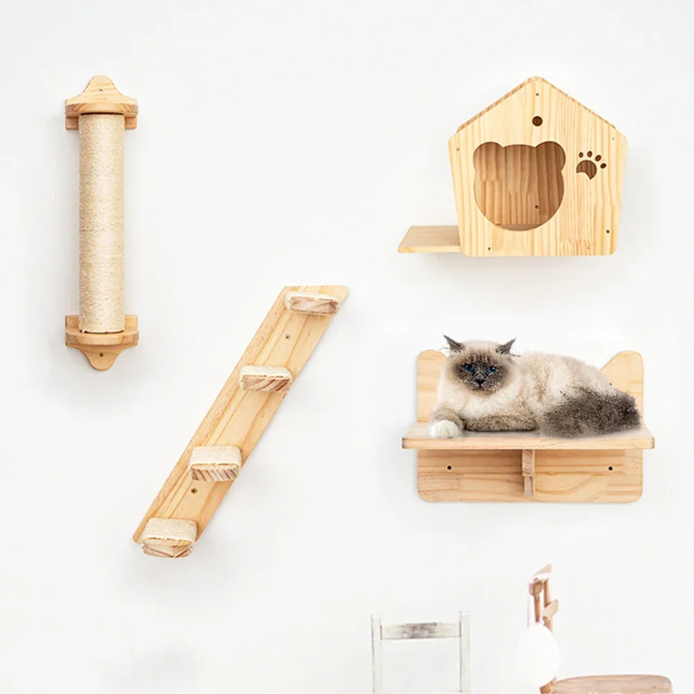 Настенные полки для лазанья для кошек, башня для кошачьего дерева с сизалевой лестницей, когтеточка, игровая площадка для кошек, подиум в небес, игрушка для котят