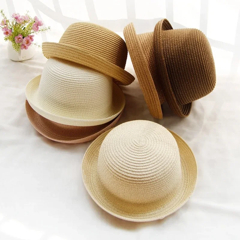 Parent-Child Lovely Girls Boys Straw Hats Headdress Summer Kids Baby Bucket Sun Hat Cute Ear Solid Floppy Beach Cap For Children