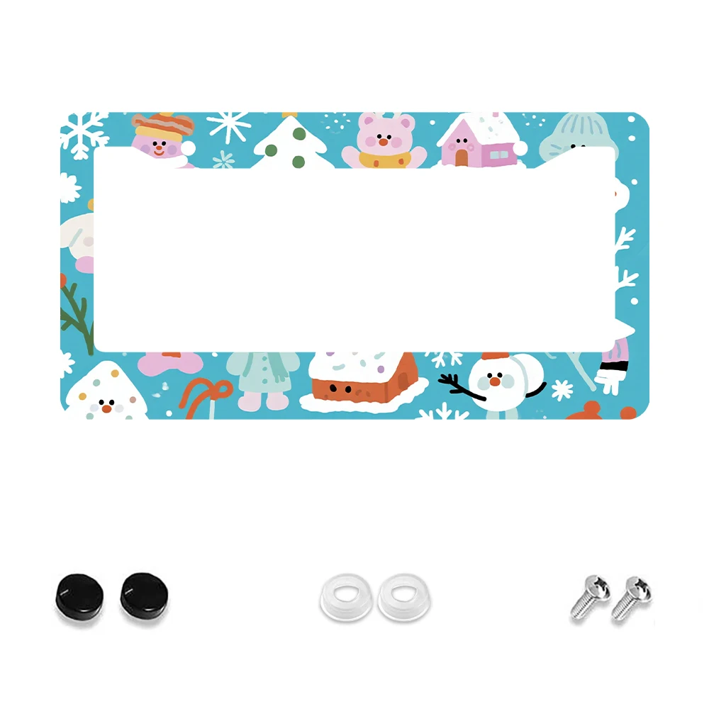

1 шт. синий красочный узор снеговика и медведя, рамка номерного знака с 2 отверстиями, алюминиевый материал, 6x12 дюймов, с комплектом винтов, мультяшный